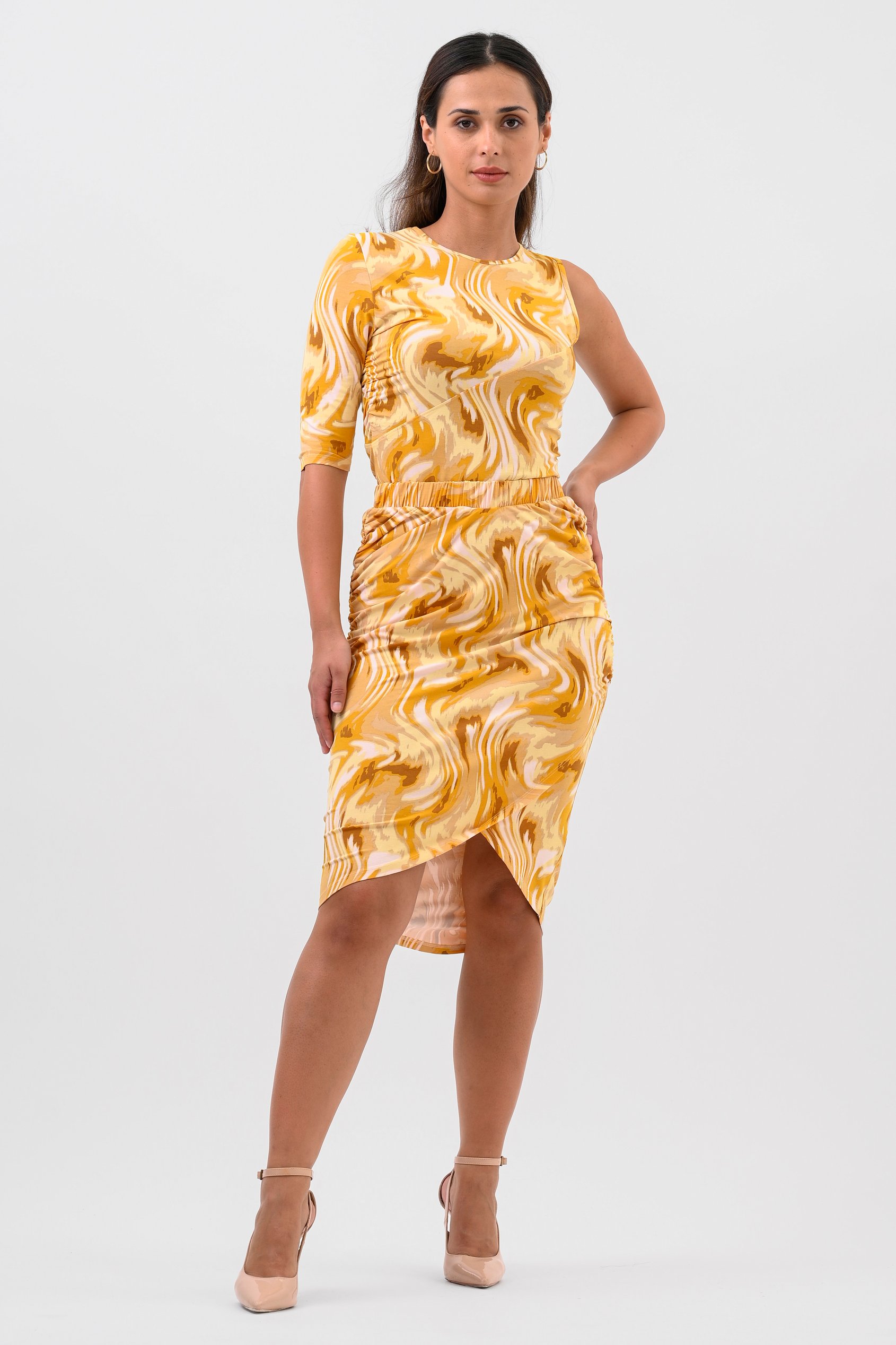 Womens Ruched Warp Midi Skirt