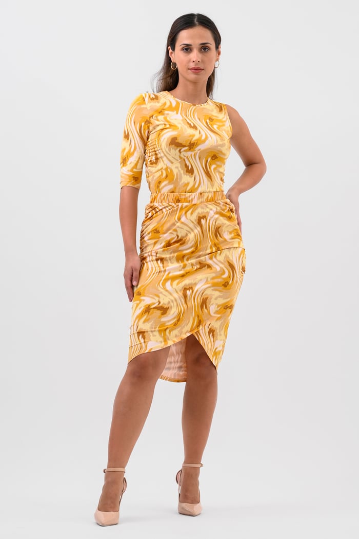 Womens Ruched Warp Midi Skirt