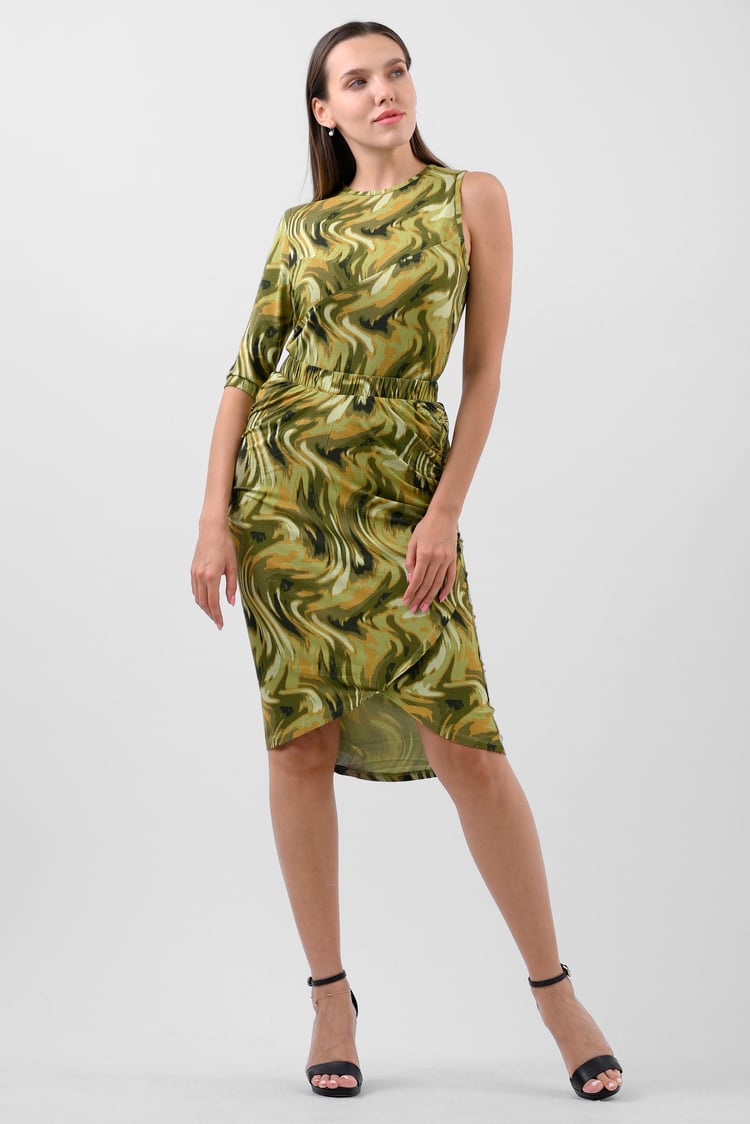 Womens Ruched Warp Midi Skirt