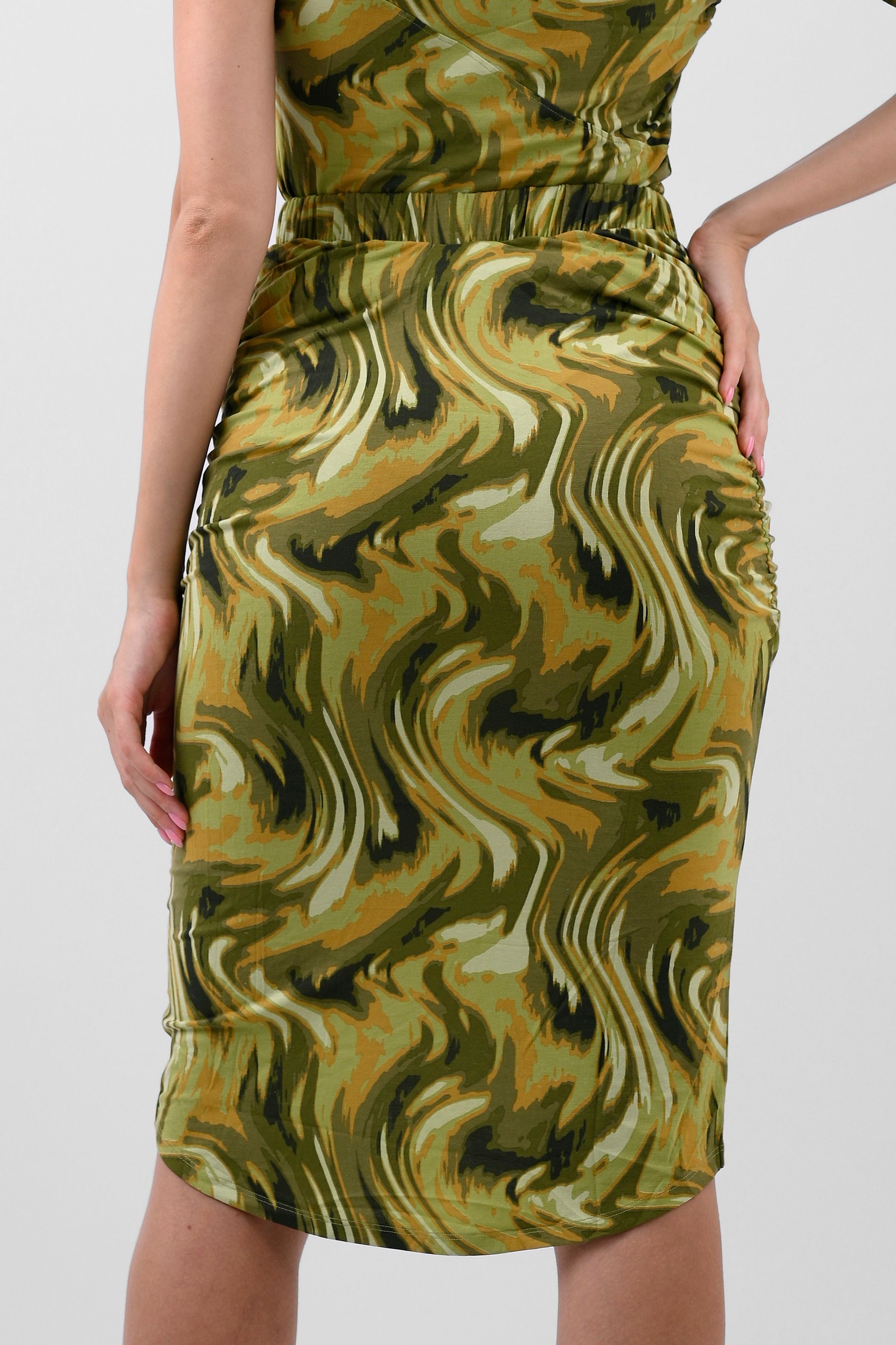 Womens Ruched Warp Midi Skirt