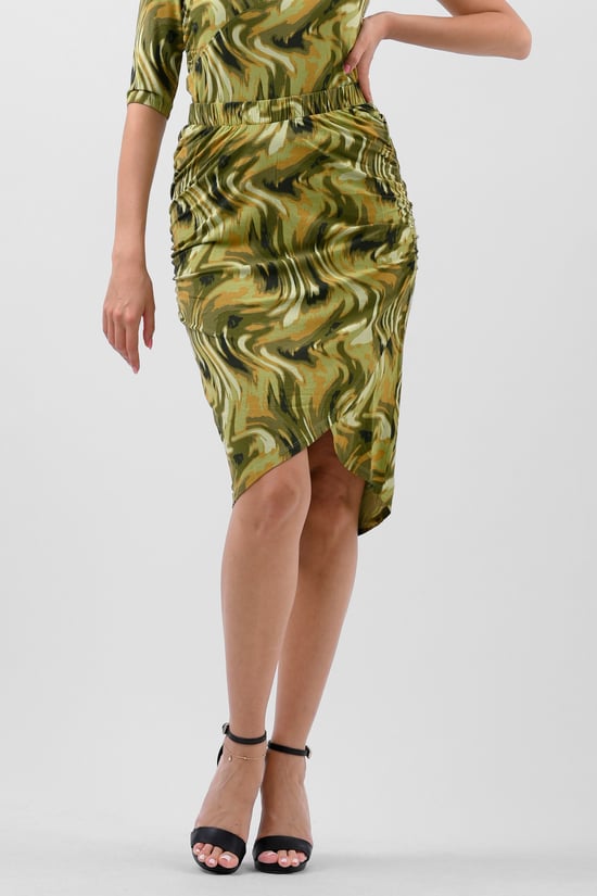 Womens Ruched Warp Midi Skirt