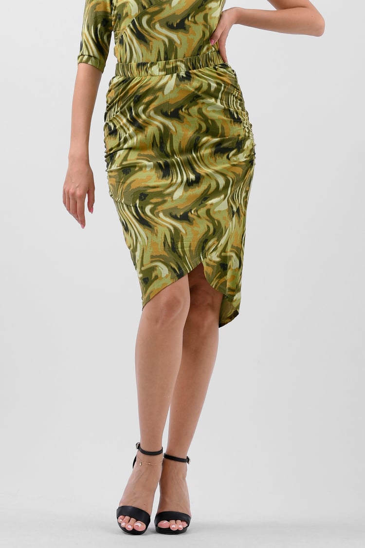 Womens Ruched Warp Midi Skirt