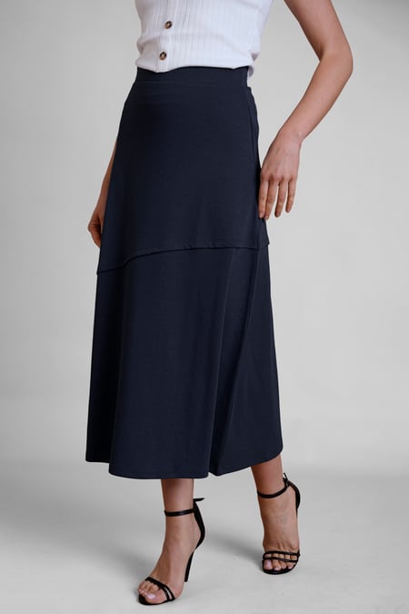 Navy Classic Seam Detail Jersey Skirt