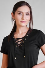 Lace-Up V Neck Short Sleeve Top