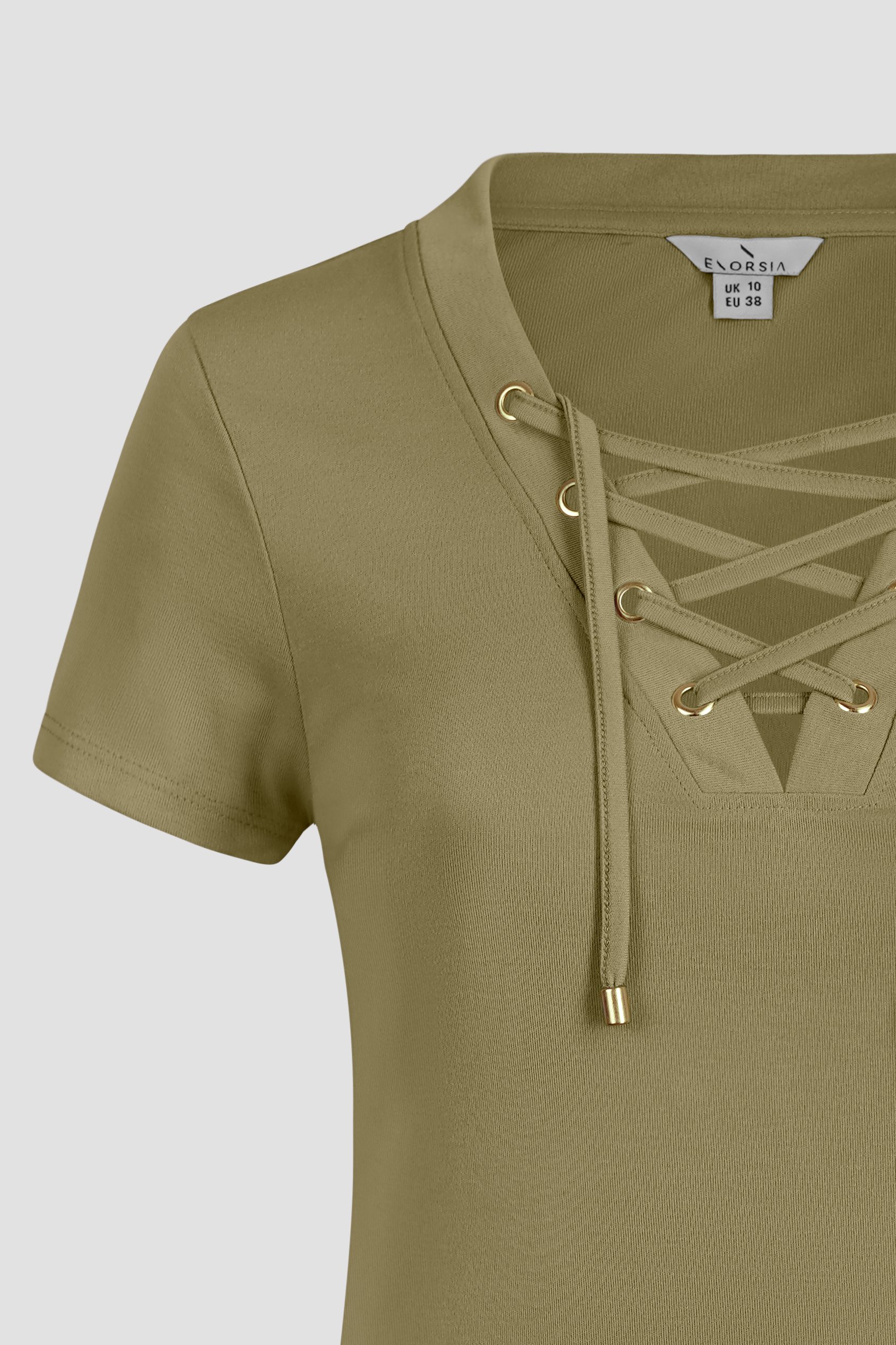 Lace-Up V Neck Short Sleeve Top