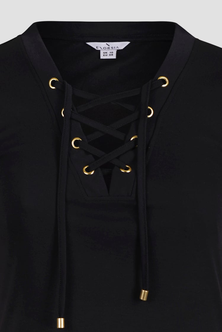 Lace-Up V Neck Short Sleeve Top