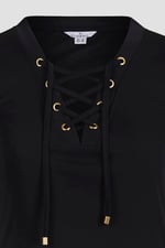 Lace-Up V Neck Short Sleeve Top