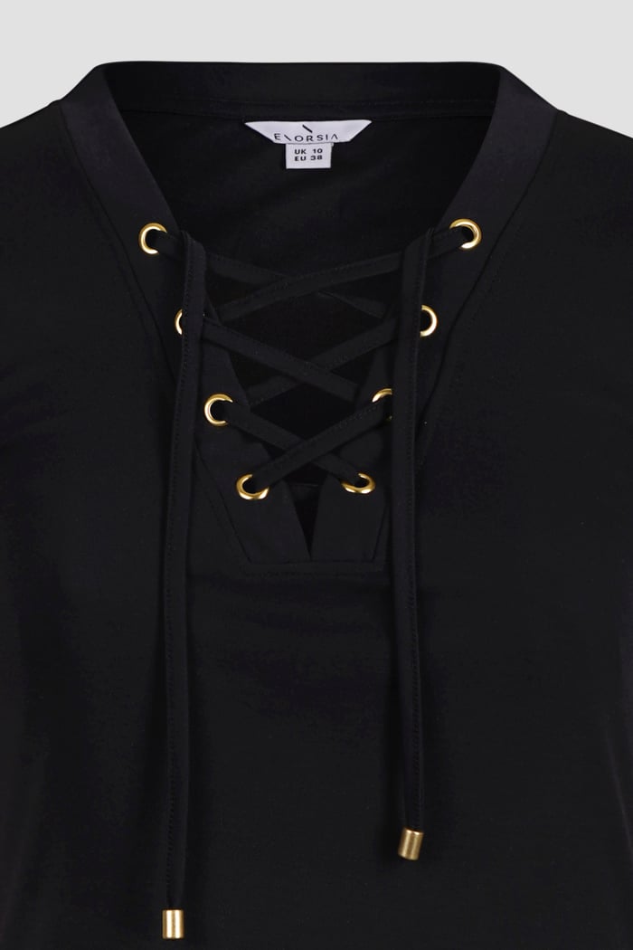 Lace-Up V Neck Short Sleeve Top