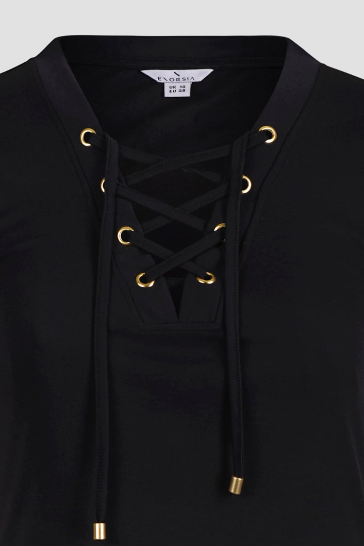 Lace-Up V Neck Short Sleeve Top