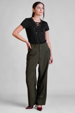 Lace-Up V Neck Short Sleeve Top