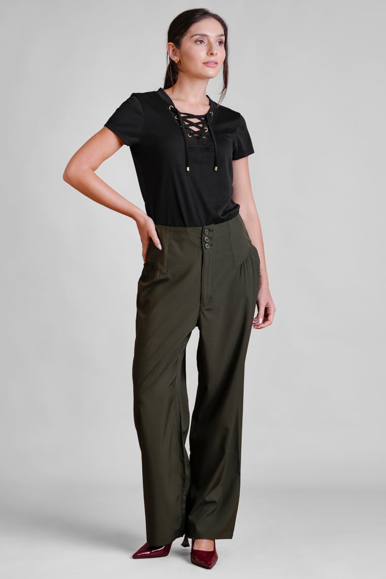 Lace-Up V Neck Short Sleeve Top