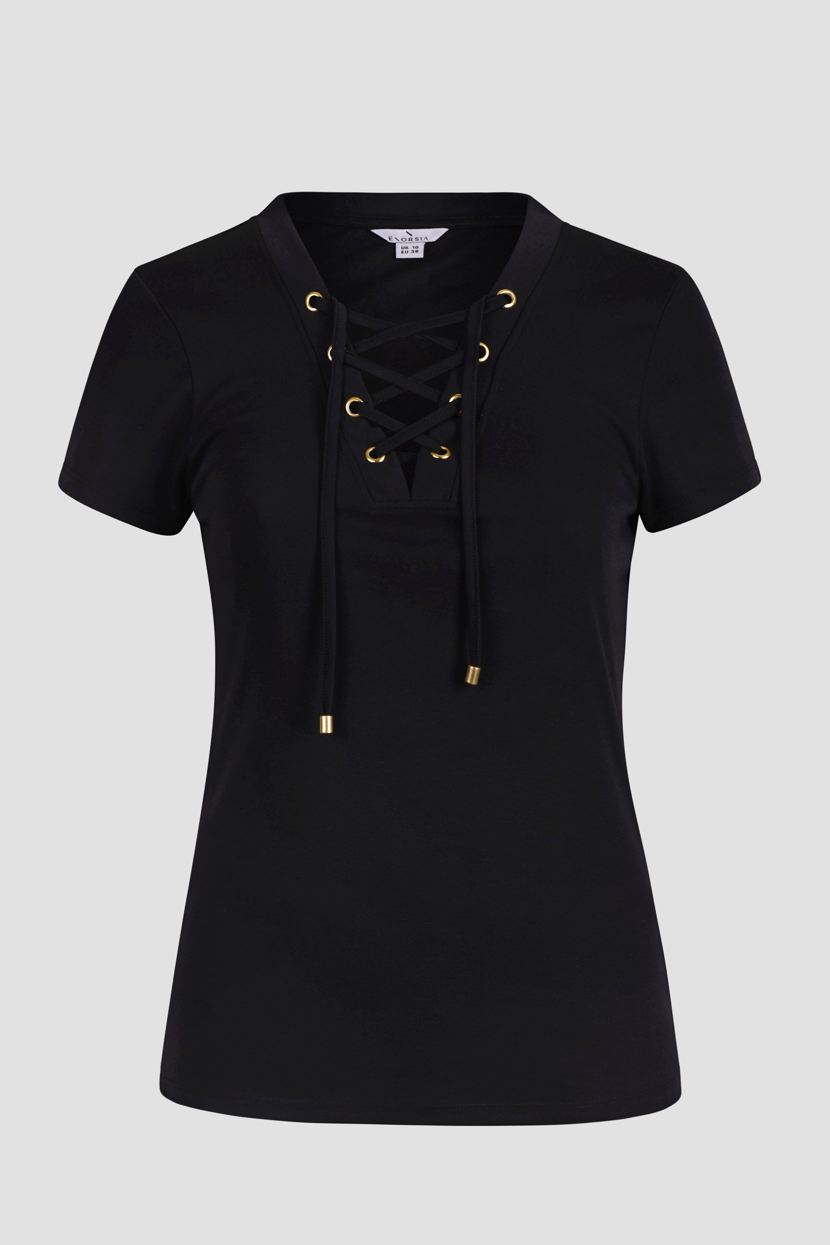 Lace-Up V Neck Short Sleeve Top