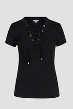 Lace-Up V Neck Short Sleeve Top