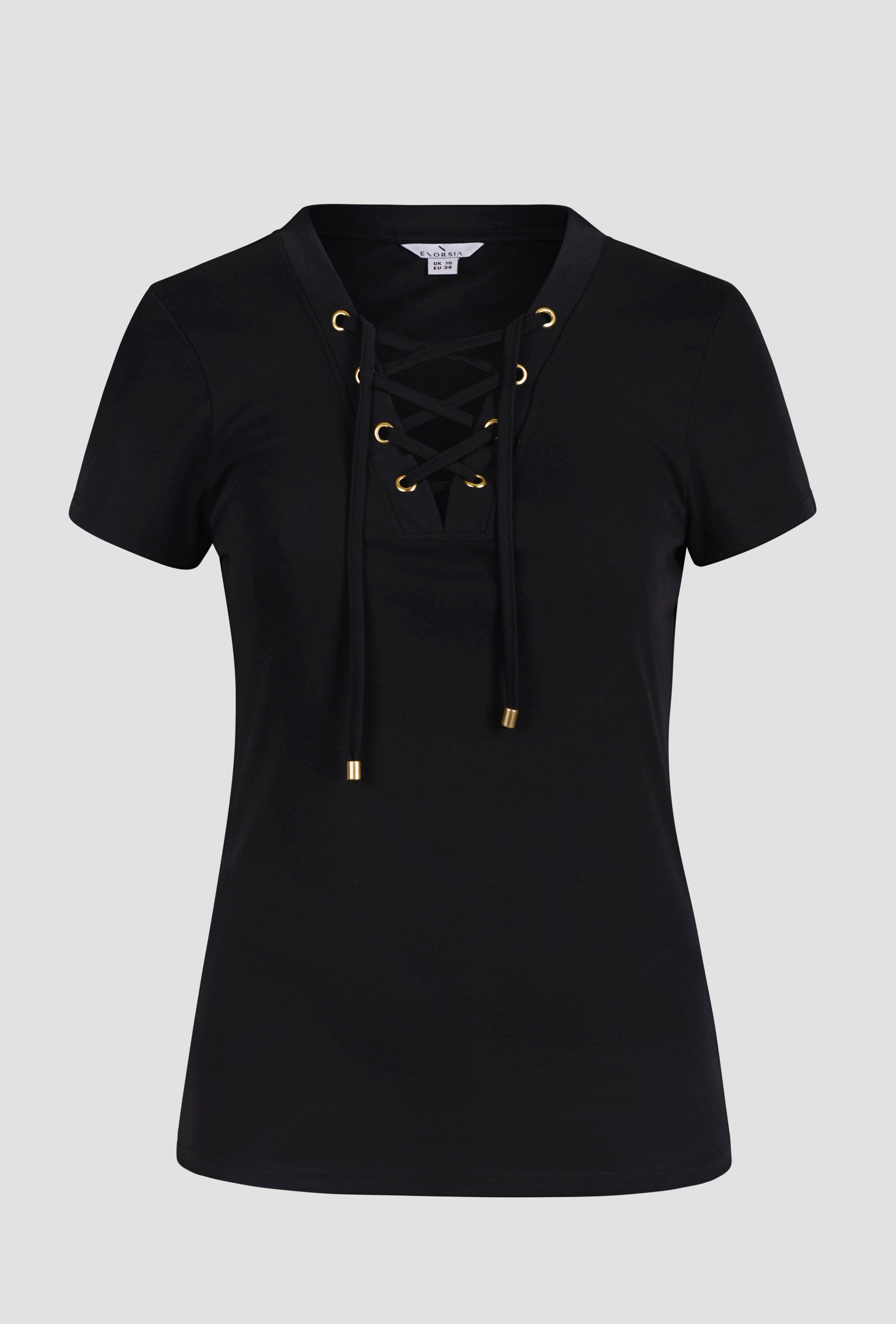 Lace-Up V Neck Short Sleeve Top