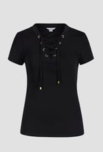 Lace-Up V Neck Short Sleeve Top