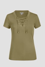 Lace-Up V Neck Short Sleeve Top