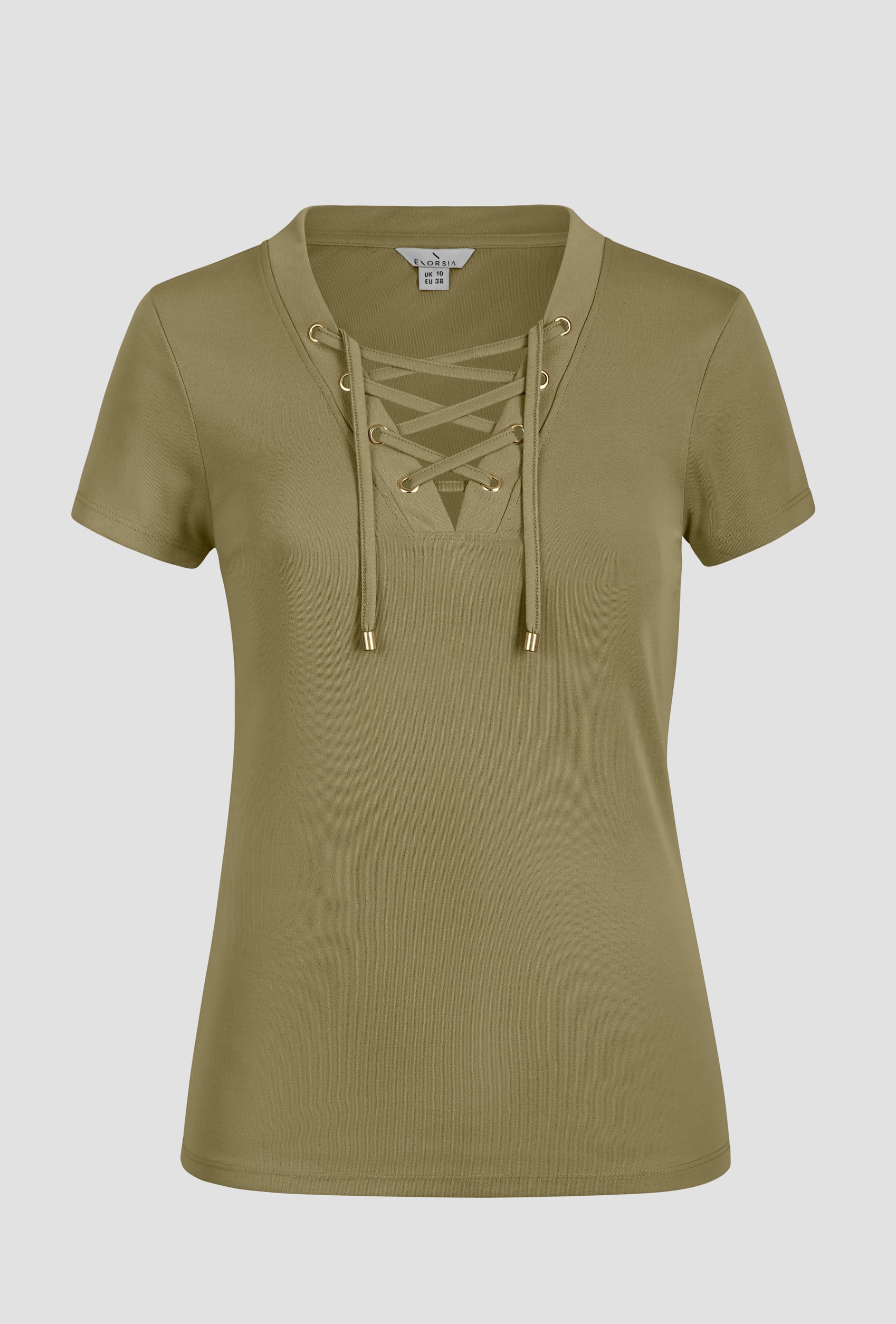 Lace-Up V Neck Short Sleeve Top