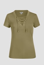 Lace-Up V Neck Short Sleeve Top