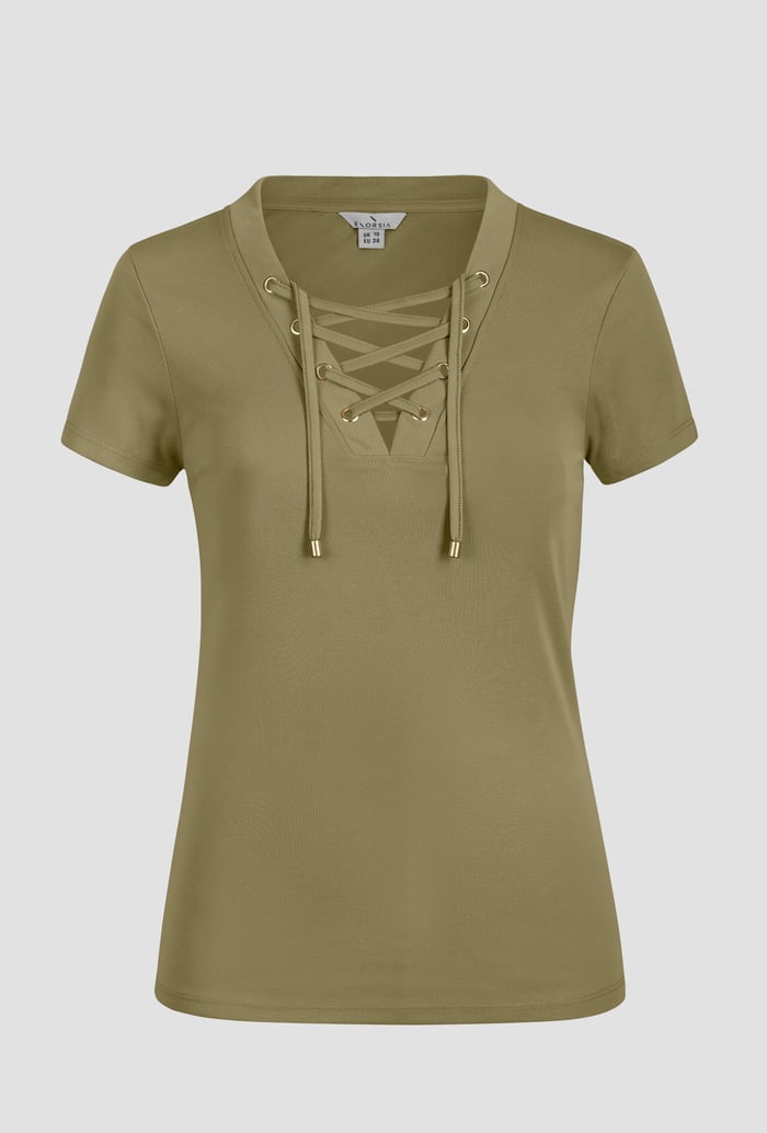 Lace-Up V Neck Short Sleeve Top