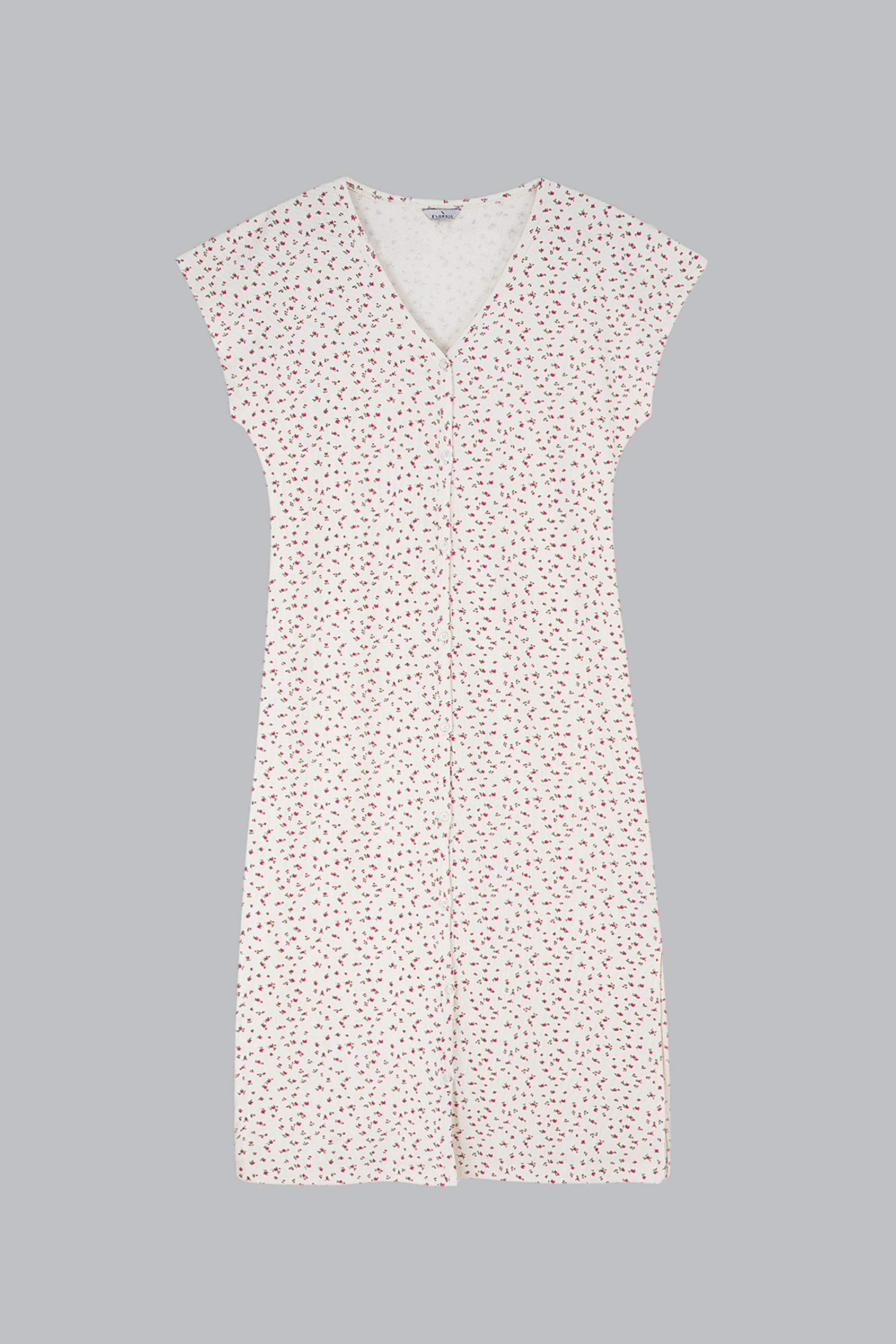 Button Front Printed Ribbed Midi dress