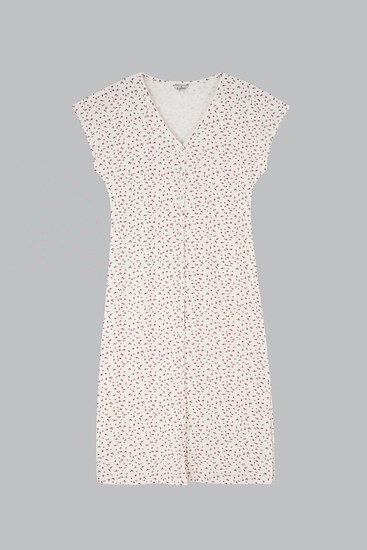 Button Front Printed Ribbed Midi dress