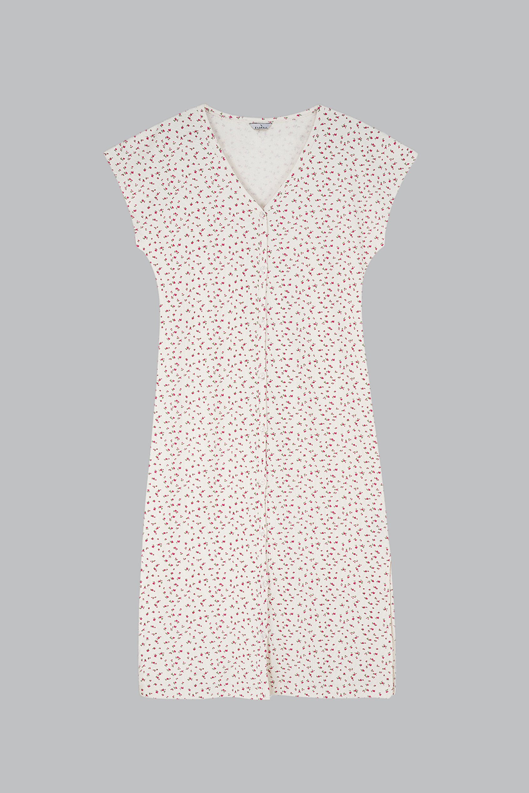 Button Front Printed Ribbed Midi dress