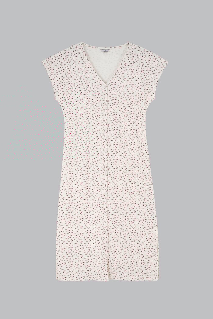 Button Front Printed Ribbed Midi dress