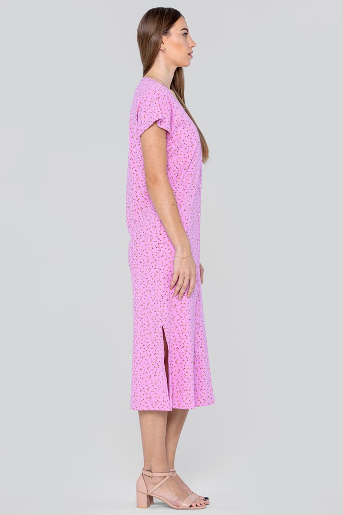 Button Front Printed Ribbed Midi dress