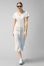 Button Front Printed Ribbed Midi dress