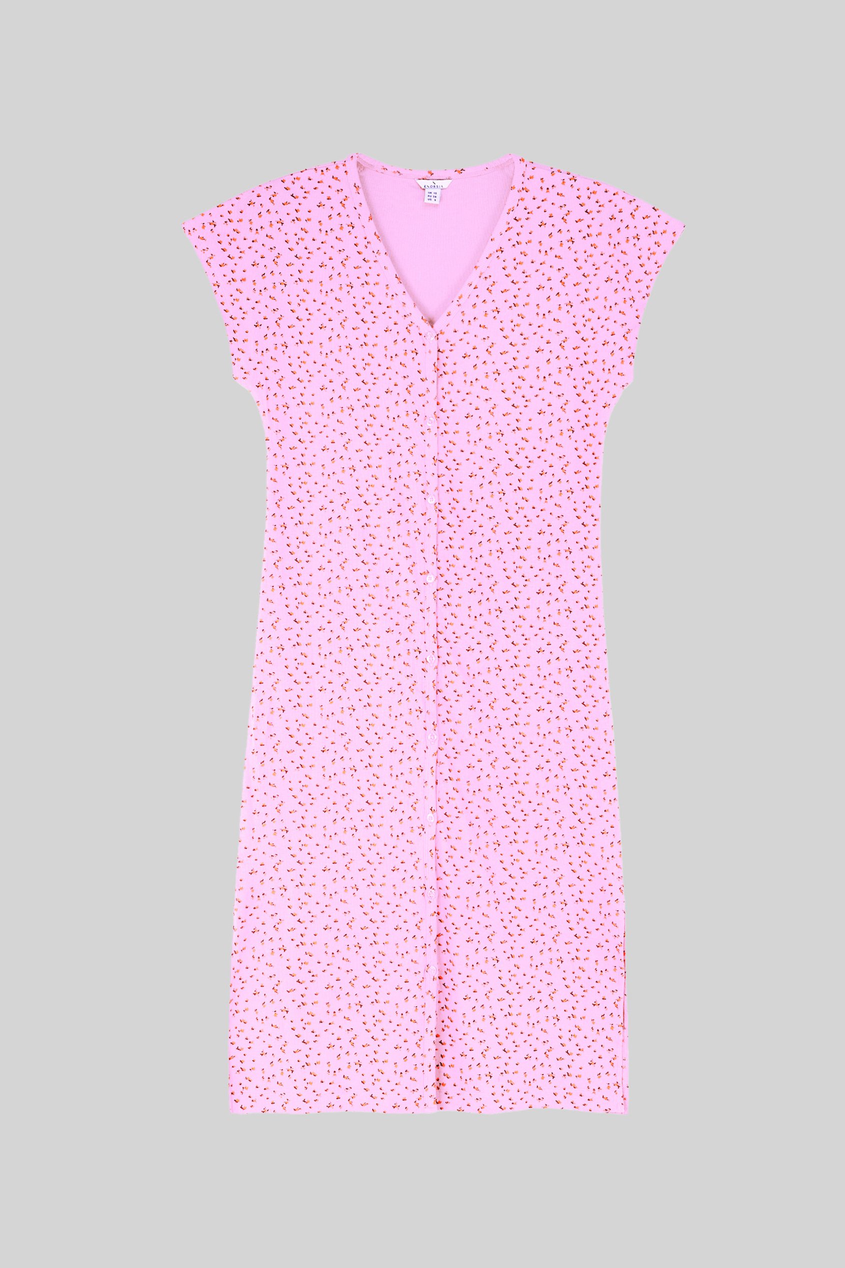 Button Front Printed Ribbed Midi dress