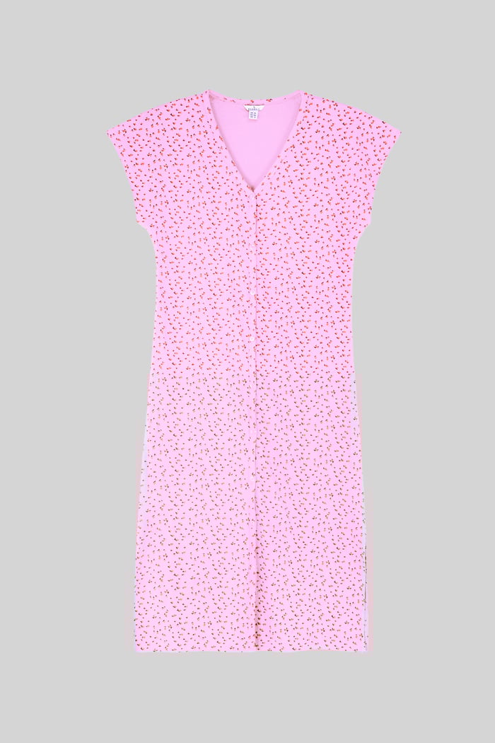 Button Front Printed Ribbed Midi dress