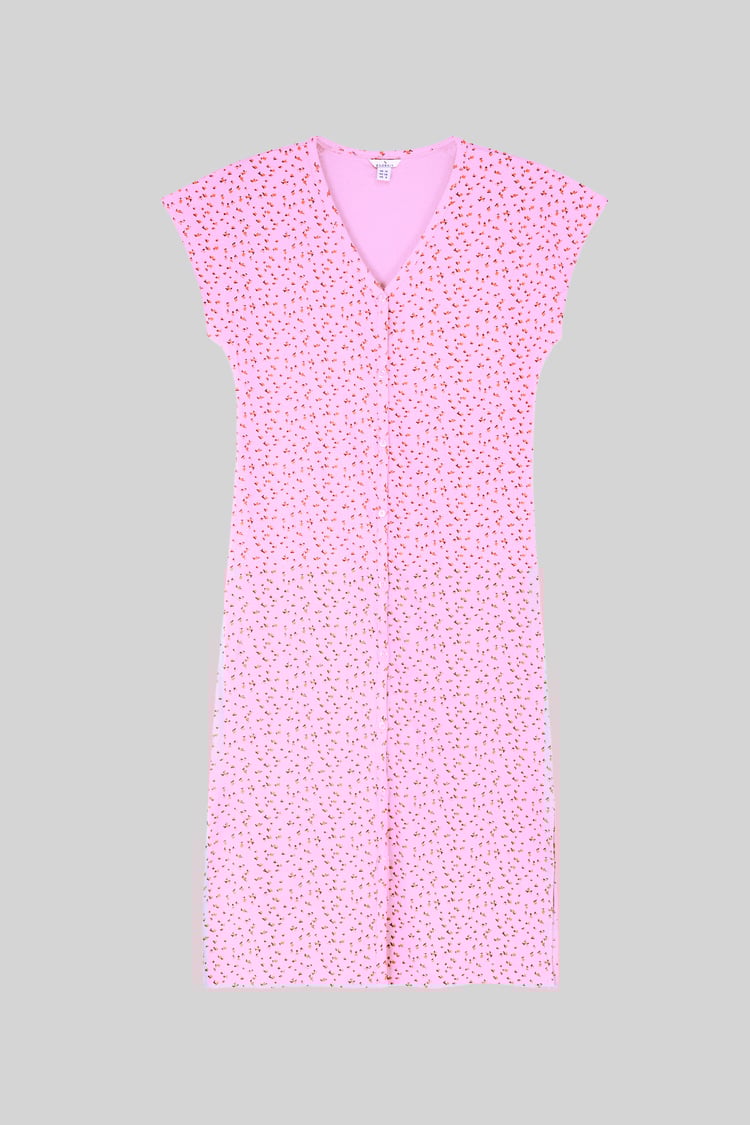 Button Front Printed Ribbed Midi dress