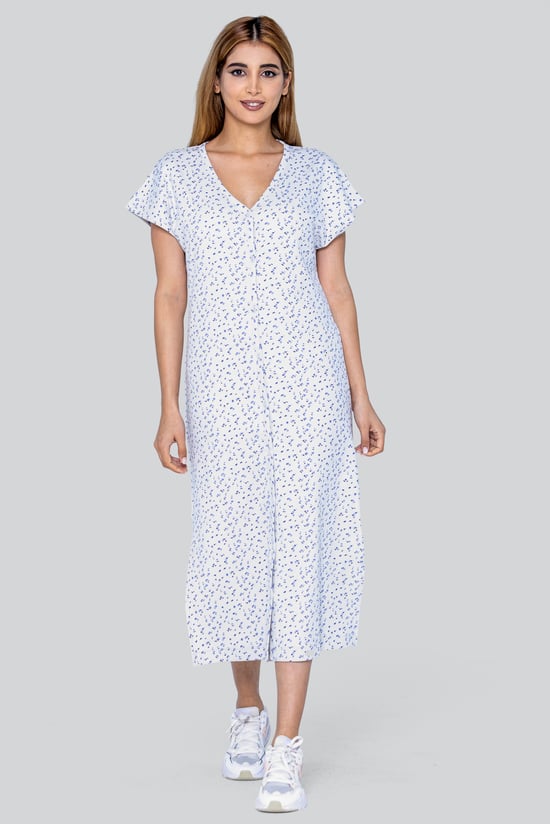 Button Front Printed Ribbed Midi dress