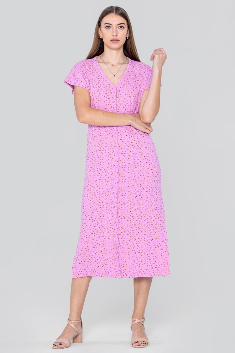 Button Front Printed Ribbed Midi dress