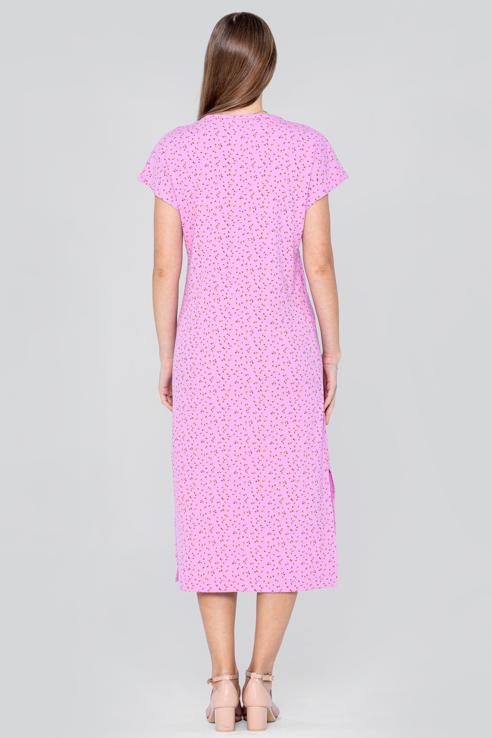 Button Front Printed Ribbed Midi dress