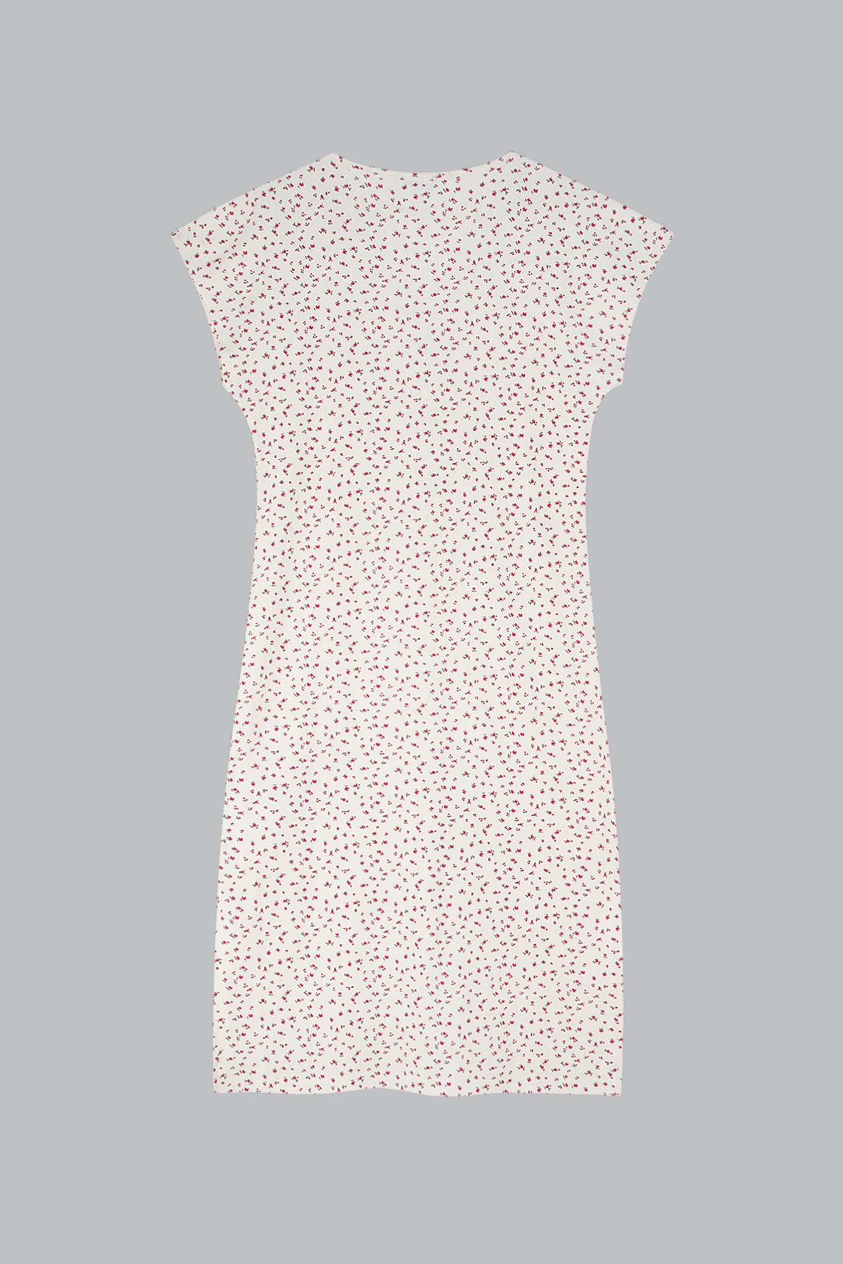 Button Front Printed Ribbed Midi dress