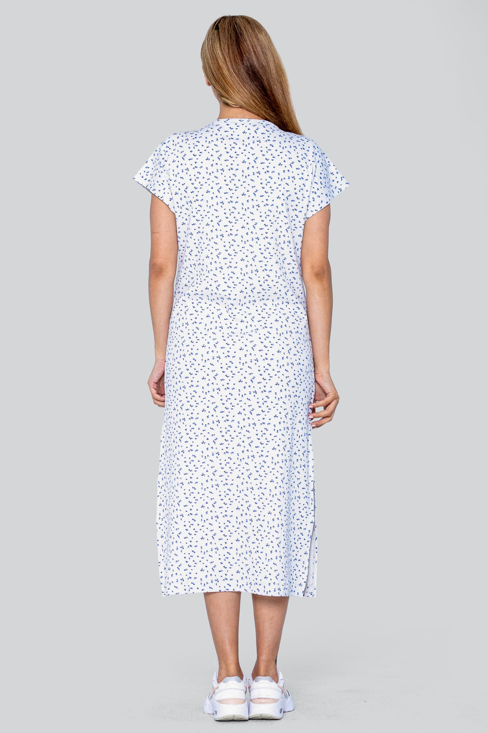 Button Front Printed Ribbed Midi dress