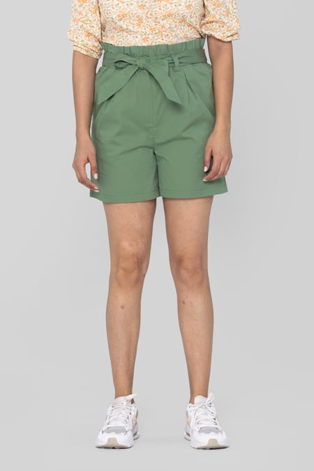 Green Paperbag Waist Cotton Shorts