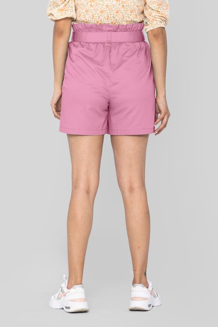 Pink Paperbag Waist Cotton Shorts