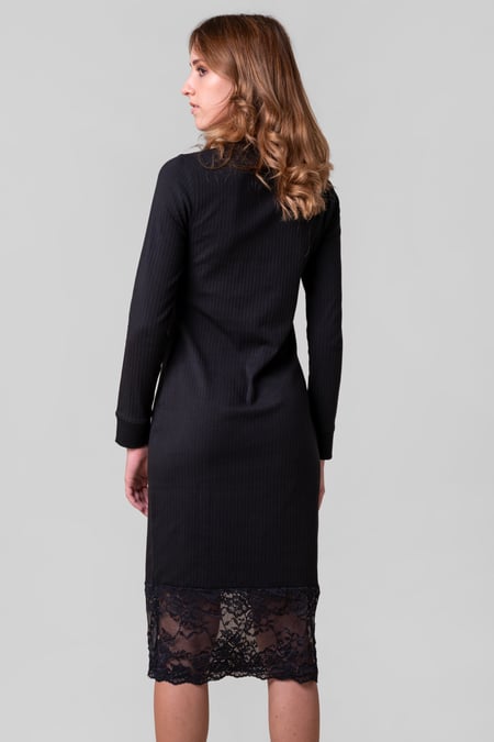 Black Lace Detail Long Sleeve Bodycon Dress