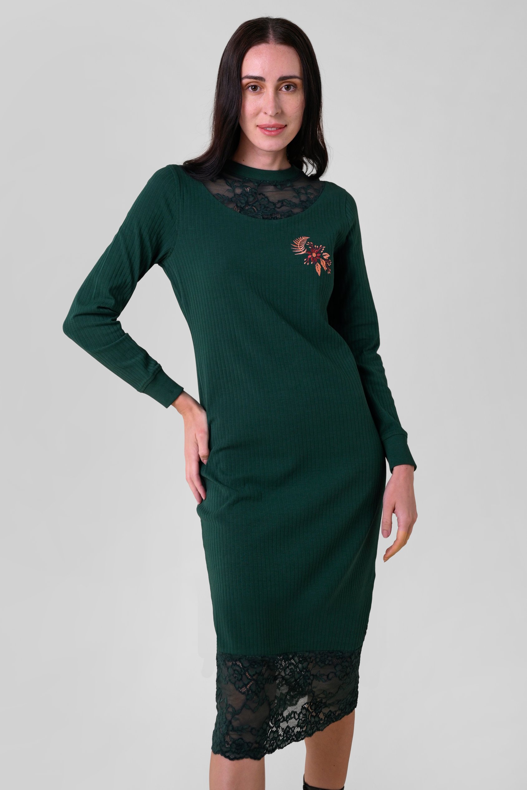 Lace Detail Long Sleeve Bodycon Dress