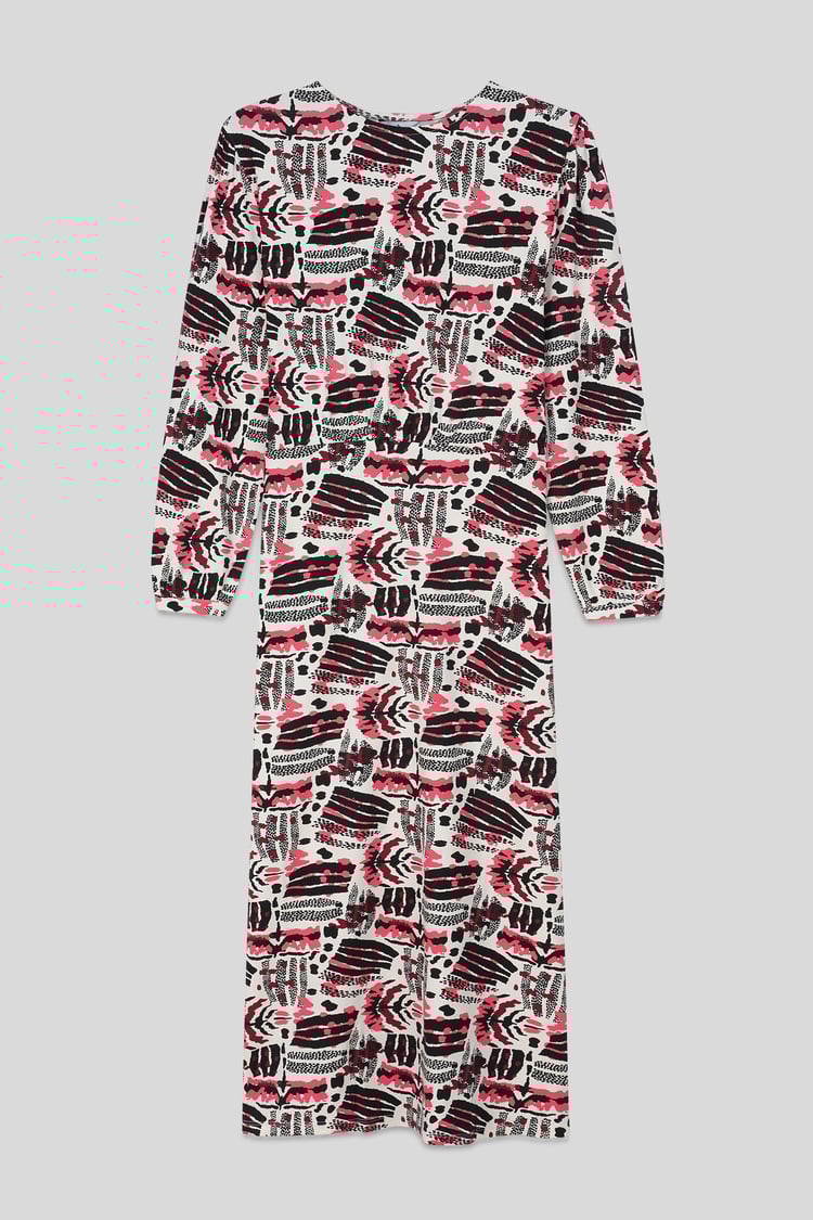 Women Abstract Print Wide Neck Midi Dress