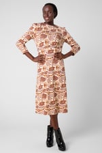 Women Abstract Print Wide Neck Midi Dress