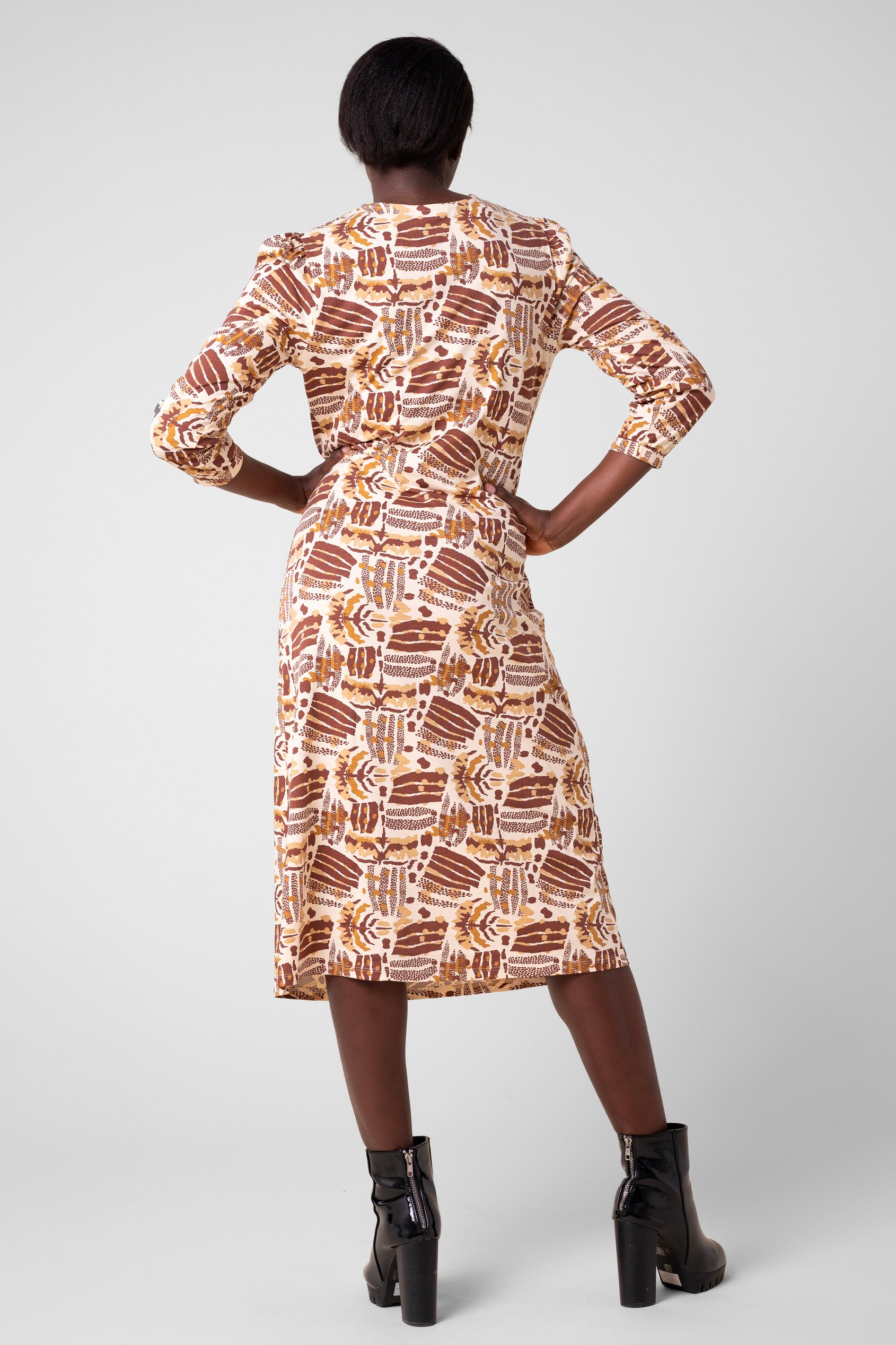 Women Abstract Print Wide Neck Midi Dress