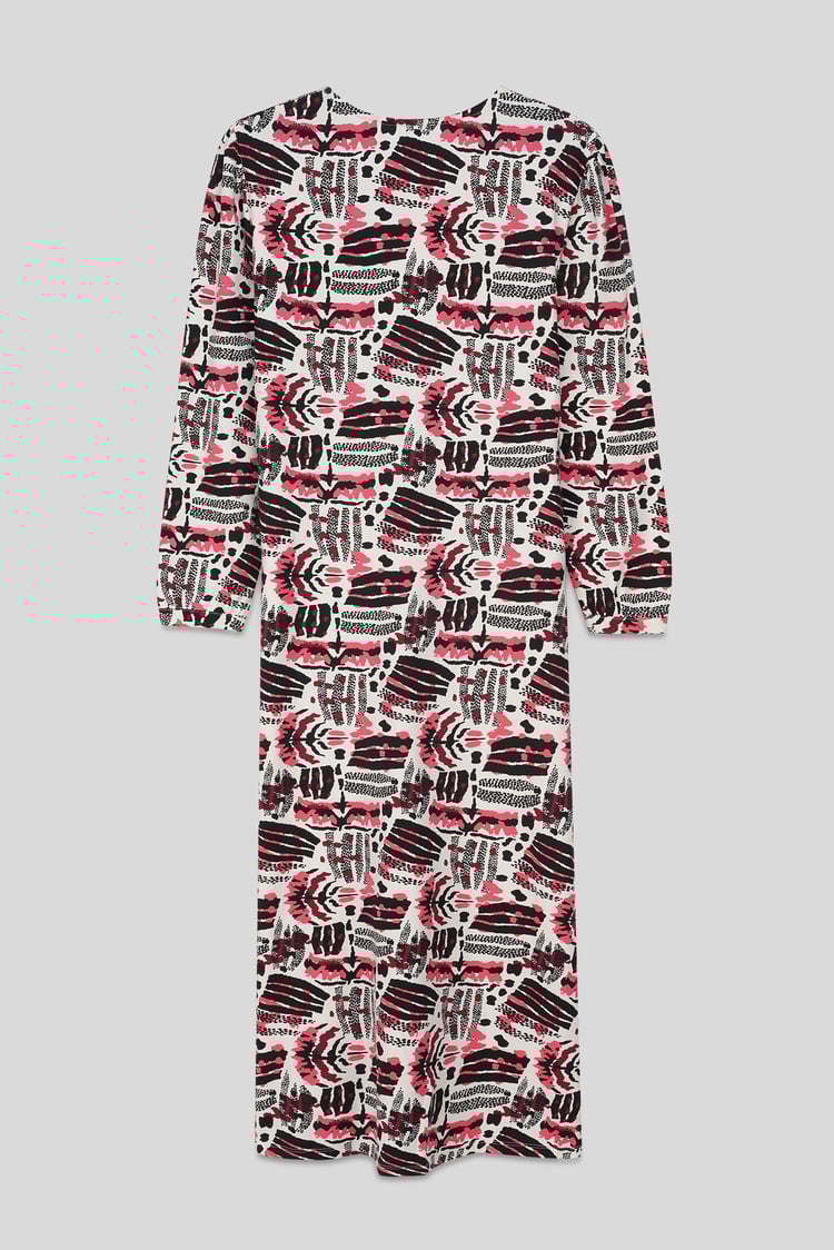 Women Abstract Print Wide Neck Midi Dress