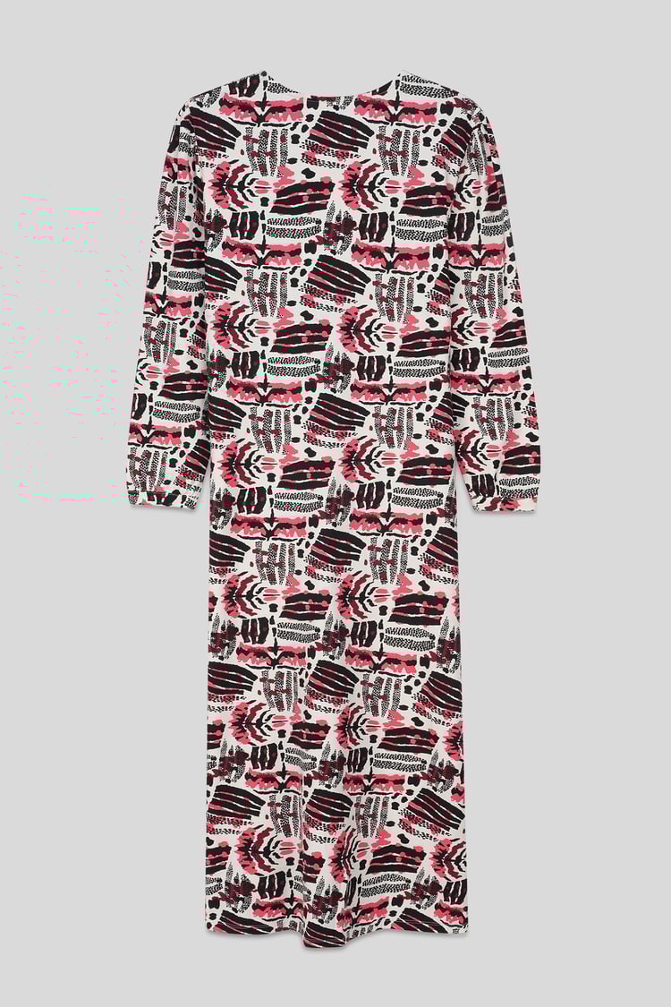 Women Abstract Print Wide Neck Midi Dress