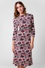 Women Abstract Print Wide Neck Midi Dress