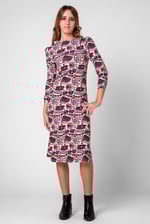 Women Abstract Print Wide Neck Midi Dress