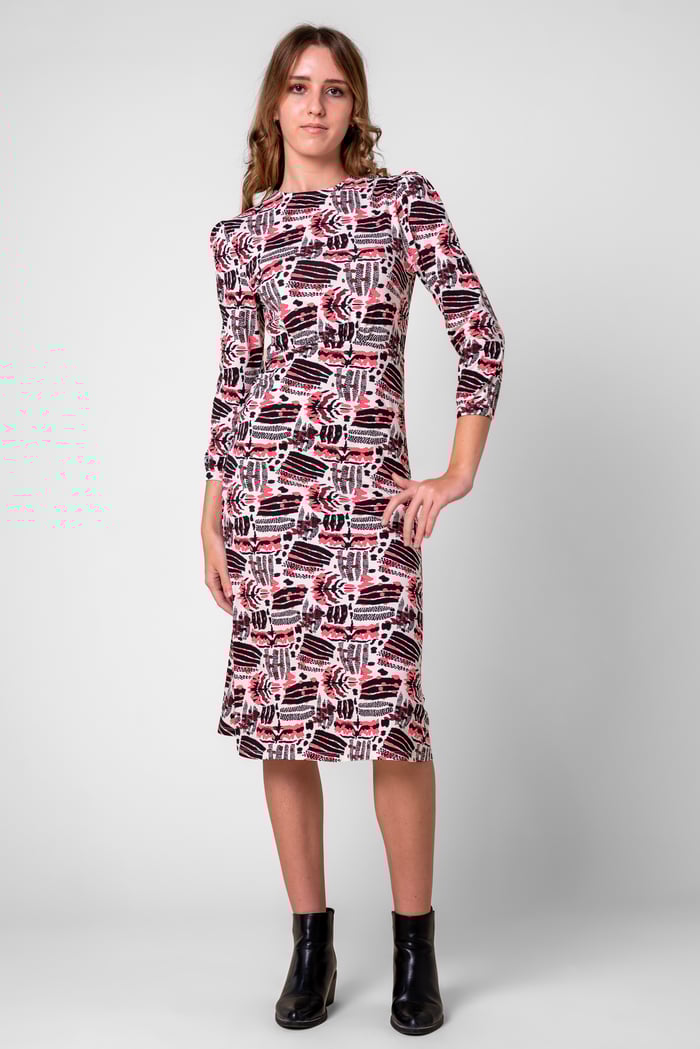 Women Abstract Print Wide Neck Midi Dress