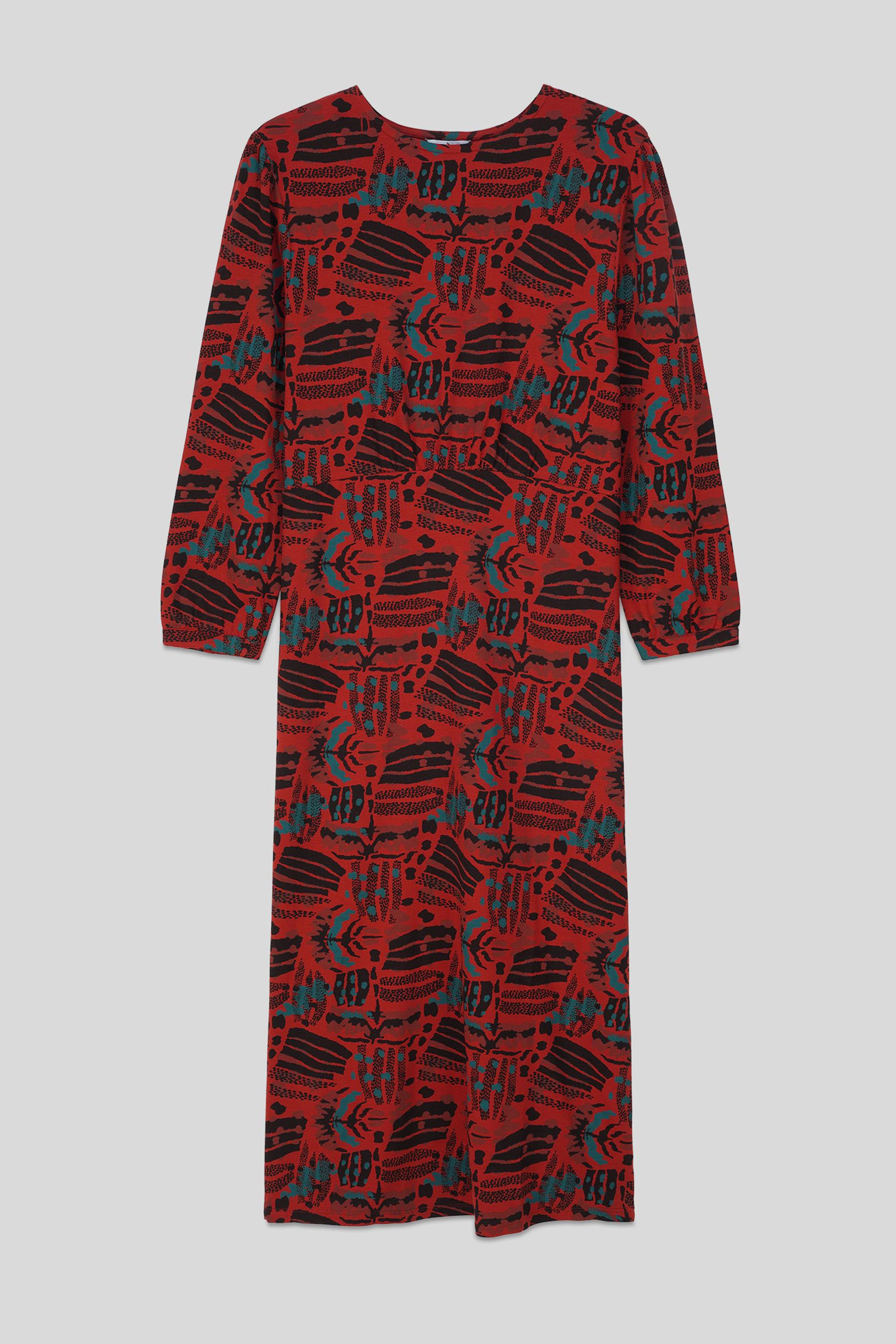 Women Abstract Print Wide Neck Midi Dress